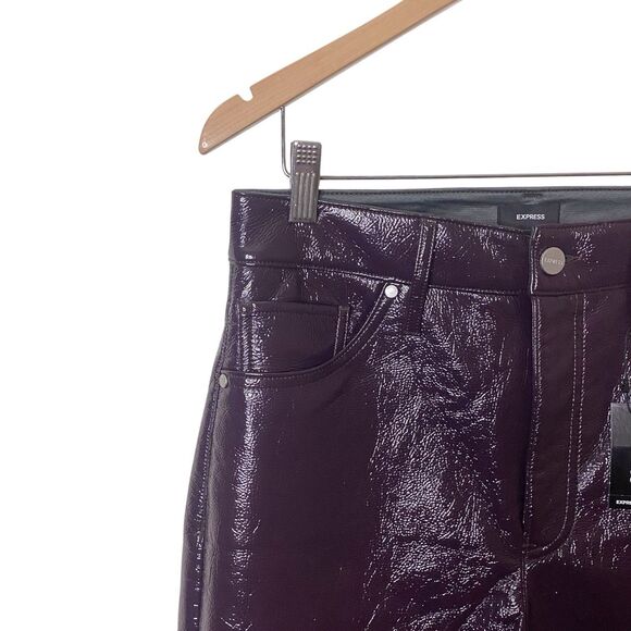 Express Purple Polyurethane Shiny Modern Straight Pants Super High Rise Size 6S - Picture 4 of 12